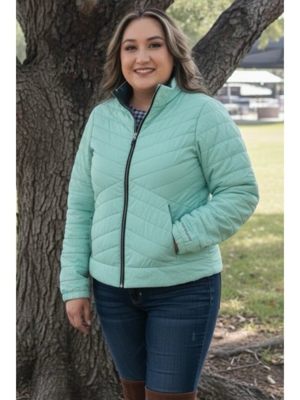 Free Country Women's Aqua Green Blue Quilted Jacket Full Zip Pockets Size Medium